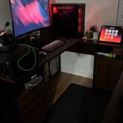 63” L Shaped Desk Cherry Wood