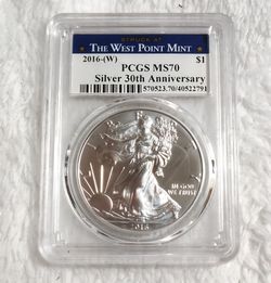 2016 (w) 30th Anniversary Silver Eagle PCGS Graded Coin
