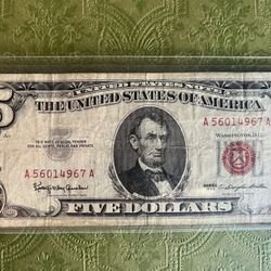 Five Dollar Bill Red Mark 1963
