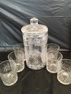 German HAND CUT LEAD CRYSTAL Ice bucket And Glasses WORLD'S FINEST IMPERLUX