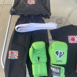 PRO BOXING- Martial Arts Clothing & Gear- Boxing Gloves- Pants-Shirt- Belt- 2 Sets Of Nunchucks- & Carry Bag! Youth Size. Excellent Condition!