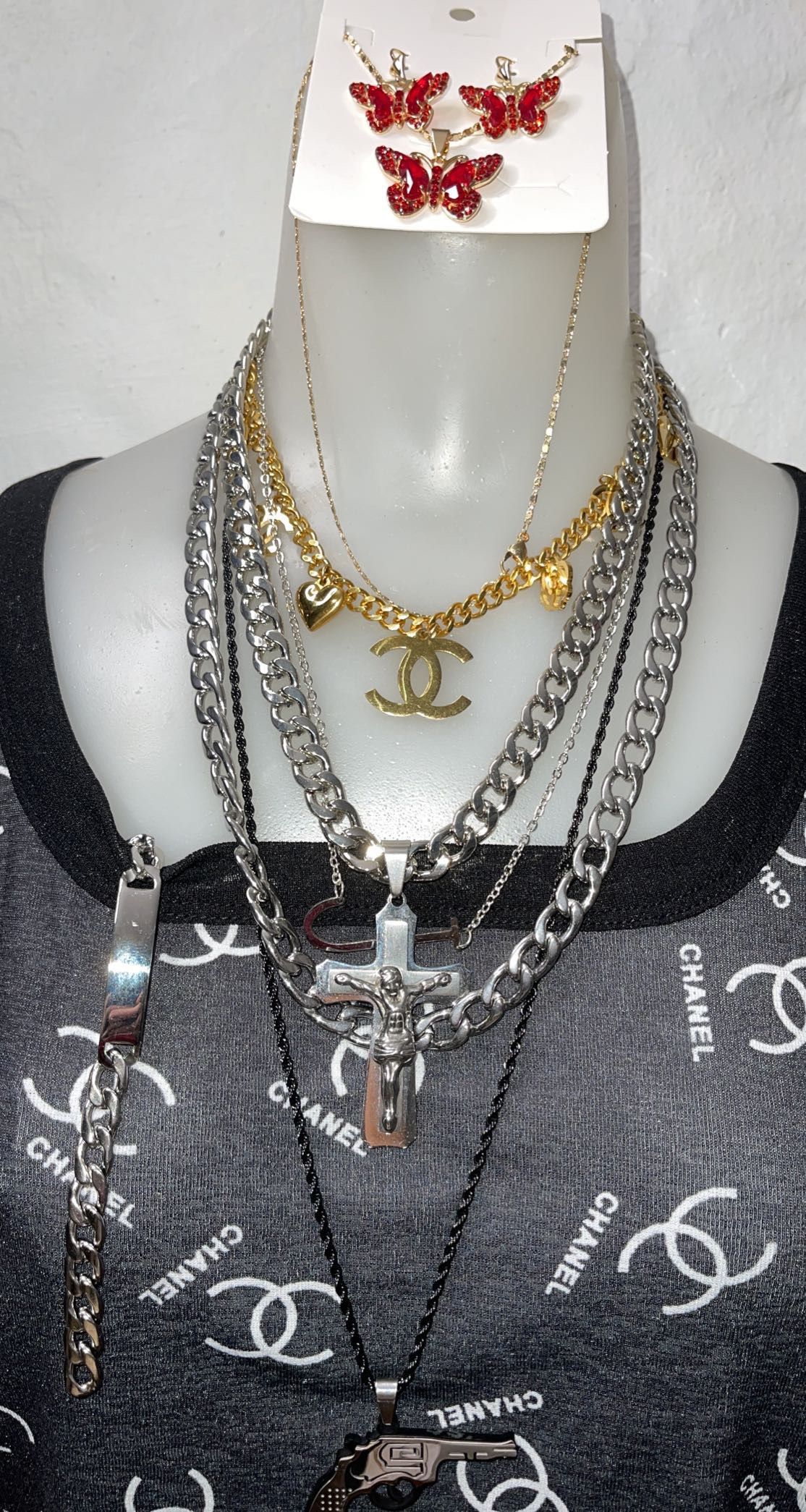 variety of chains and bracelets stainless steel and laminated gold