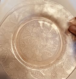 4 vintage 8” pink depression plates dogwood pattern
