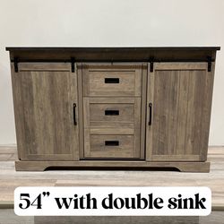54''Bathroom Vanity with Barn Door and Stone Countertop (Open Box)