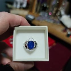 Size 9 Sapphire Sterling Silver Ring 