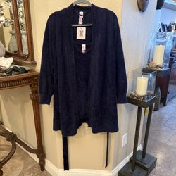NWT~SAVAGE X FENTY Women Fluff It Up Cozy Navy Blue PJ Dress Robe Set Size M/L