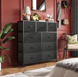 9-Drawer Dark Grey Fabric Dresser