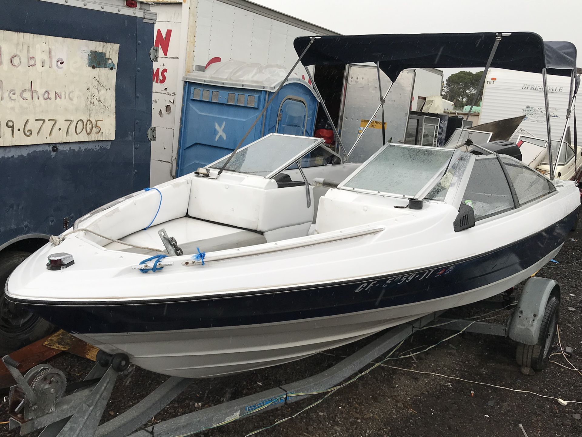 1988 18 Ft open bow bayliner boat with galvanized single axel trailer, 125 hp force 4 cyl outboard. RUNS GOOD! AS IS!. We can test it