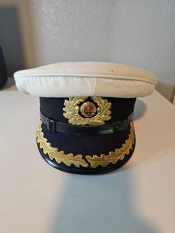 Vintage East German Volksmarine Navy Officer Visor Cap White Top Cold War DDR