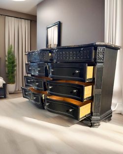 FREE DELIVERY Executive Black Marble Top Dresser - Luxury Statement Piece