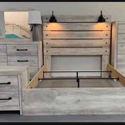 Panel Bed, Nightstand, Dresser with Mirror, USB Port , LED Headboard 👉7 Piece Queen Bedroom Set 💥 Brand New ✅ Fastest Delivery 🚚 