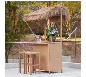 Grand patio Outdoor Tiki Bar with Widen Ceramic Top (42" W)