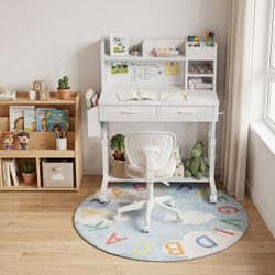 White Kids Study Desk with Hutch