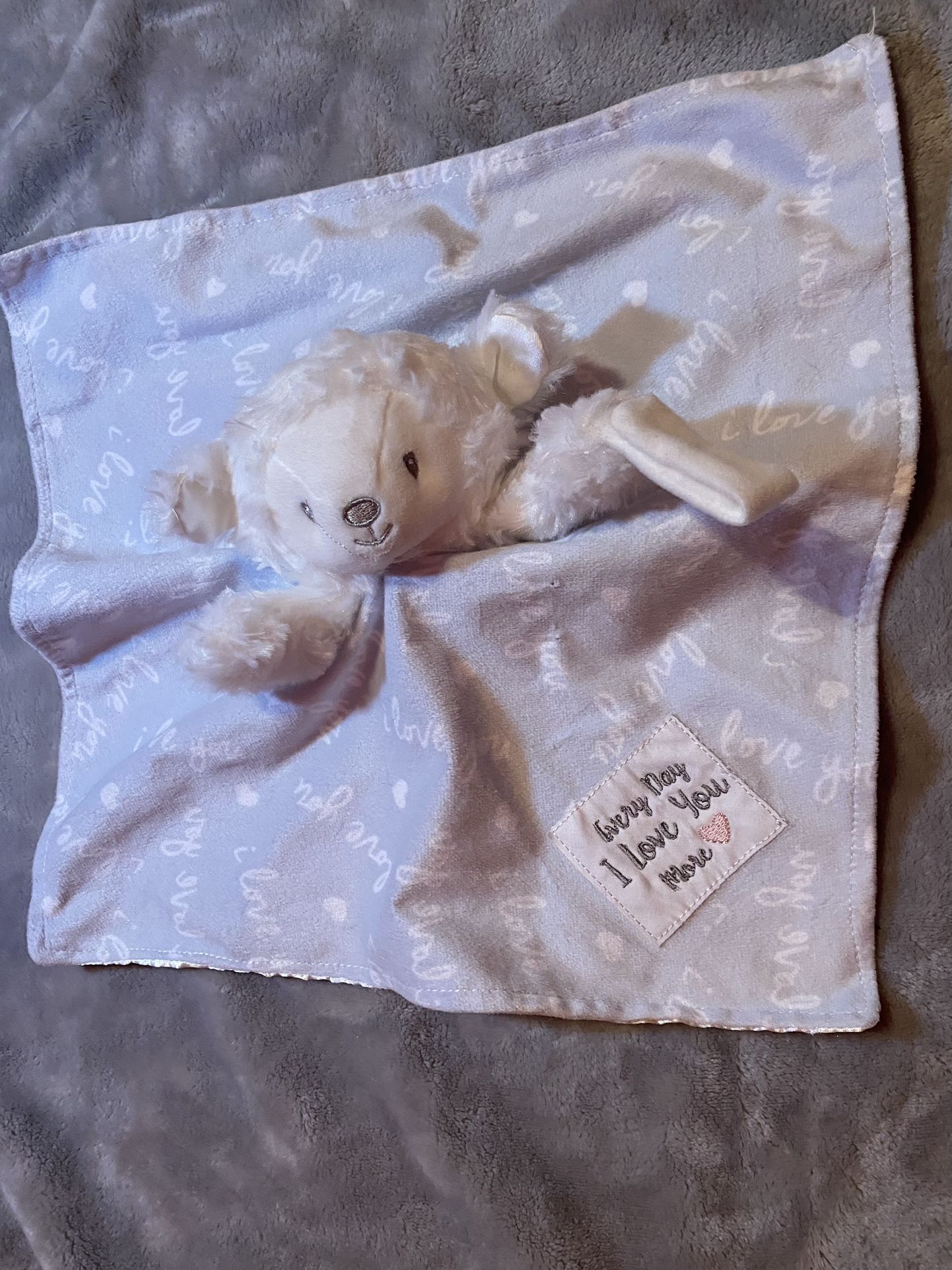 Baby Starters Every Day I Love You More Lamb Lovey Plush Rattle Gray White