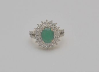 EFFY 14K Yellow Gold Emerald Diamond Halo Cocktail Ring Size 6.75