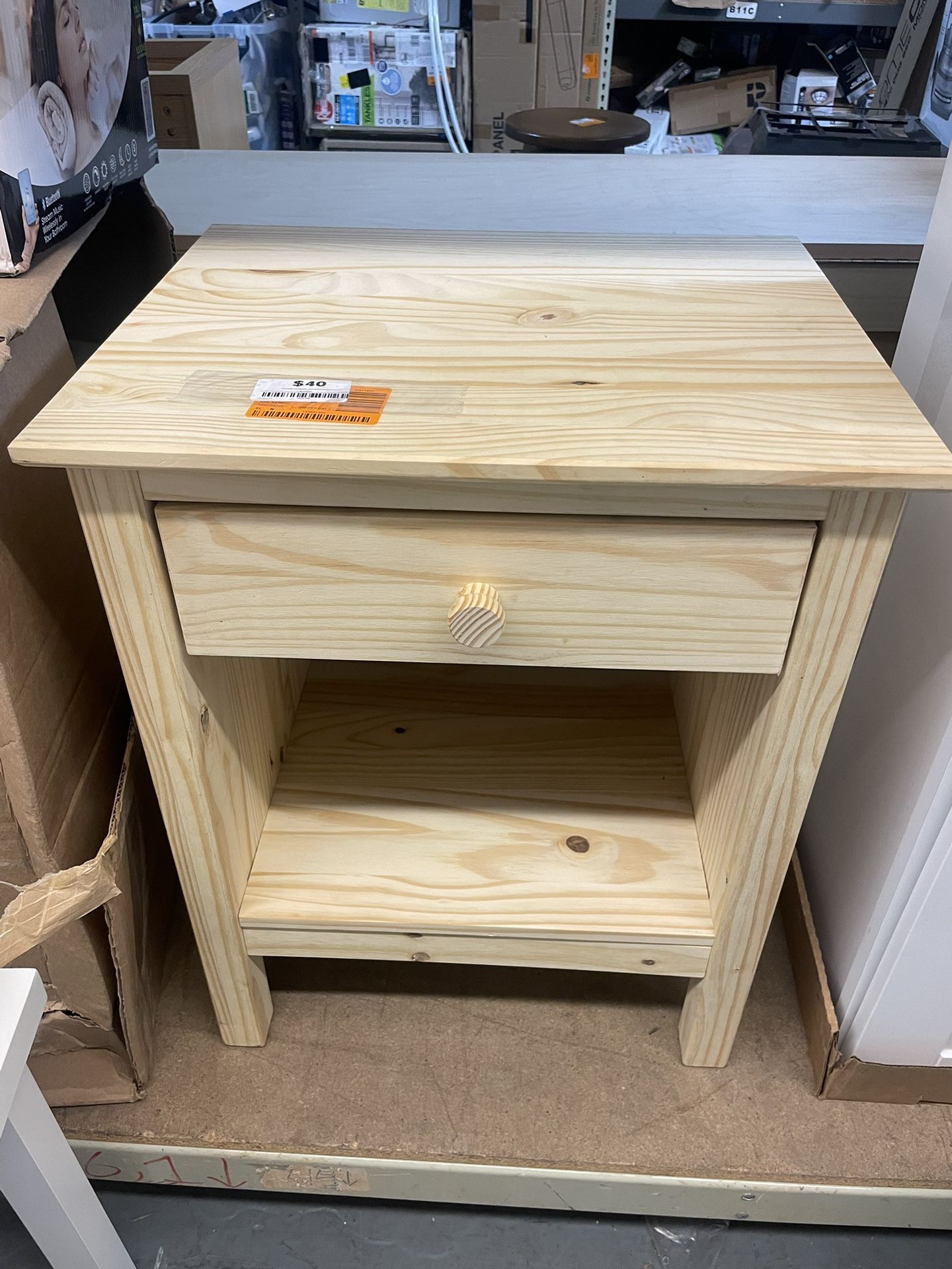 1-Drawer Unfinished Natural Pine Wood Nightstand (25 in. H x 20 in. W x 16.5 in. D)