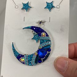 Blue Silver Moon Pendant Set