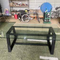 7’ X 3 1/2’ Glass And Metal Dining Room Table. 