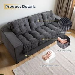 3 Seater Couch for Living Room, Boneless Couch with Tufted Cushion & Backrest, Sofa in A Box, No Assembly Required, Dark Grey  
