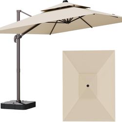   9x12FT Cantilever Patio Umbrella Heavy-Duty Aluminum | 360° Rotating Double Canopy Rectangular Offset Umbrella for Pool, Deck, Garden & Ba