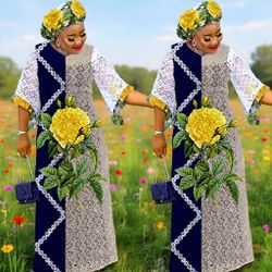 African Print Maxi Dress with Headwrap