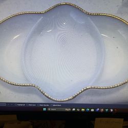Vintage fire king three section milk, glass serving dish bowl with gold trim