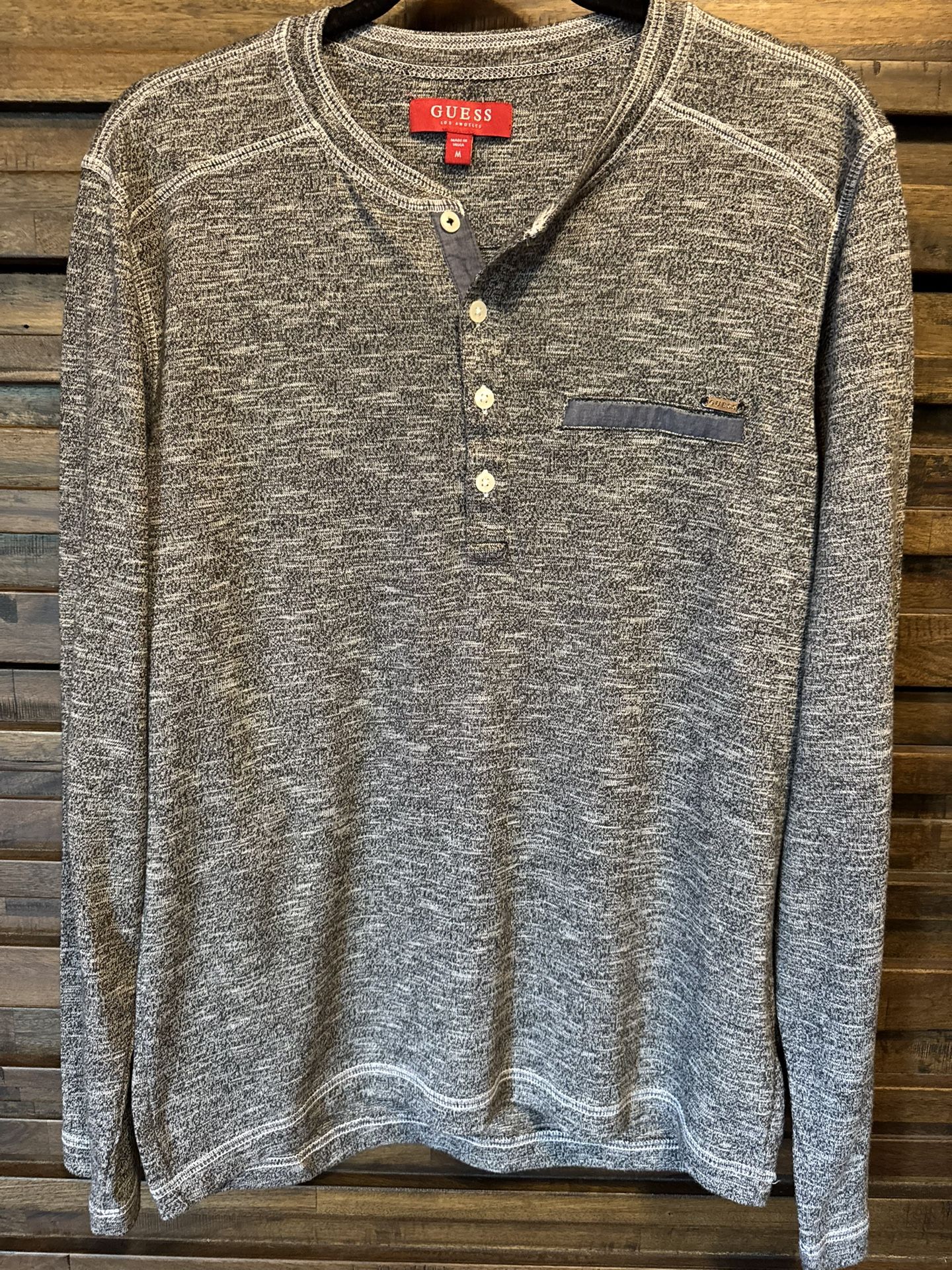 Guess Shirt Mens Medium Gray Long Sleeve Henley Pullover Knit Lightweight