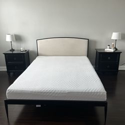 Tan and black Queen Bed Frame 