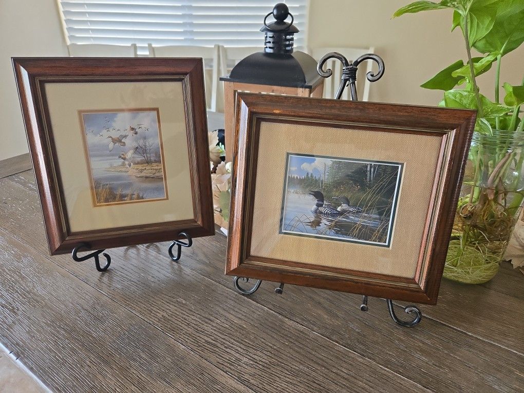 Pair of Rustic Bird Art Prints – Ducks & Loons – Framed Wall Décor