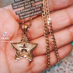 14K Gold Curb Chain & Star Pendant 