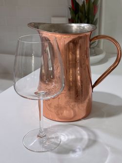 Copper Pitcher with Floral Engraving