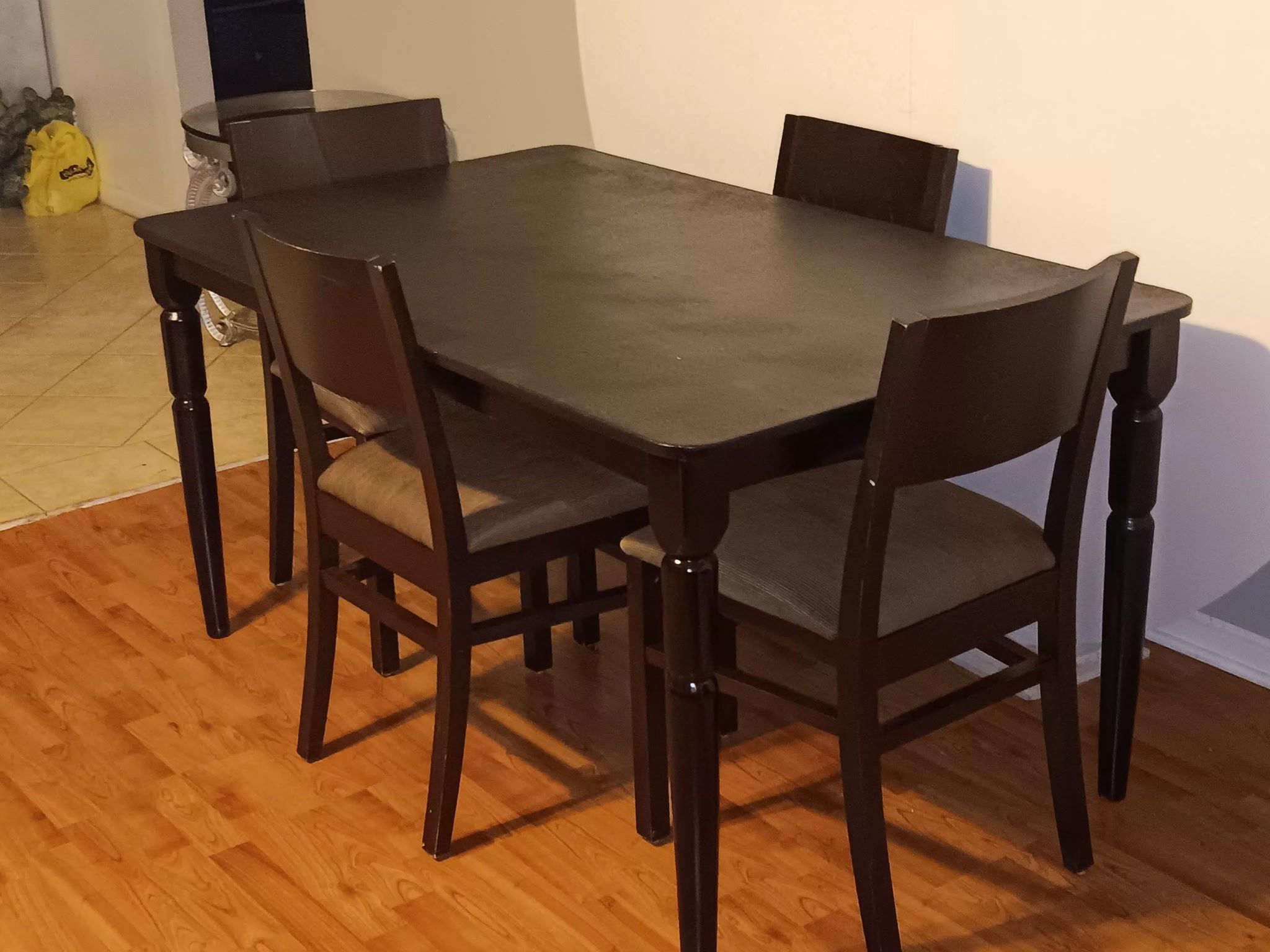 Black Dinning Table With 4 Blackish Brown Chairs ***Can Be Delivered For A Fee
