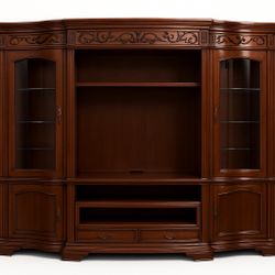 Traditional Wood Entertainment Center with Display Cabinets 