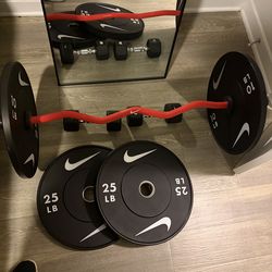 Nike Home Gym Set – Curl Bar, Bumper Plates & Dumbbells – Excellent Condition