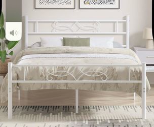 Queen white bed frame and mattress - Like new!!