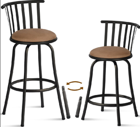 Homy Casa Pistil Counter/Bar Swivel Stool 2-Pack, Bronze Metal & Suede, 37.5x37.5x83cm Open Box