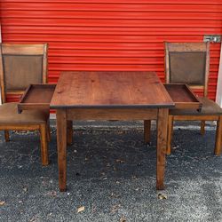 Wood Dining Table w/ Drawers and Chairs