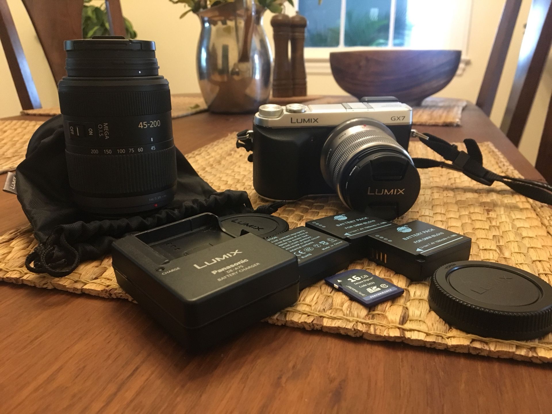 Panasonic LUMIX GX7 camera with 45-200 lens & accessories