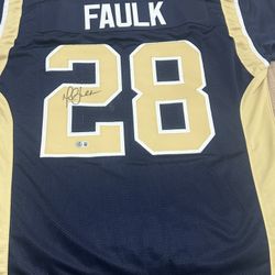 MARSHALL FAULK- HOF Autographed/Signed Rams Custom Jersey Beckett XL