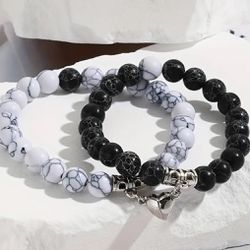 Heart ❤️ Charm Black /white Couples Bracelet Set 