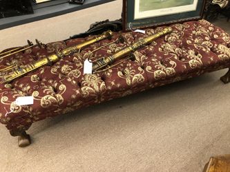 Large Tufted Claw Foot Bench Seat Burgundy & Floral