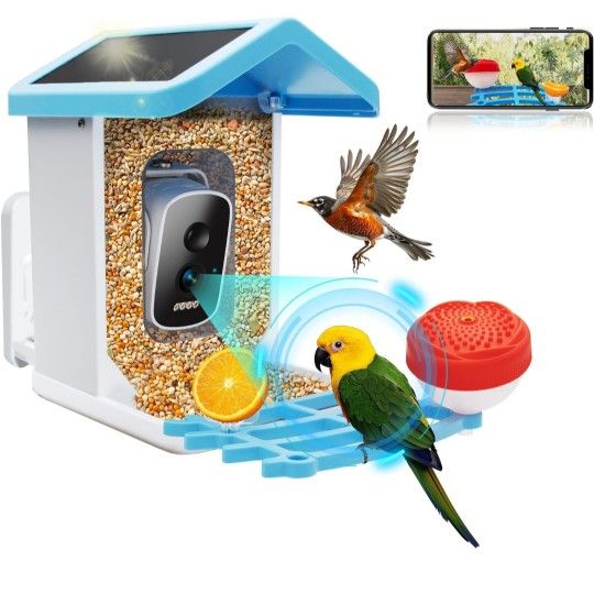 Solar powered Smart Bird Feeder with Camera, 4K HD AI Identification Watching Camera