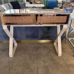 New💥Mirror Top Console Table, Rose silvery Drawers w/ Beige Legs, Sofa Table