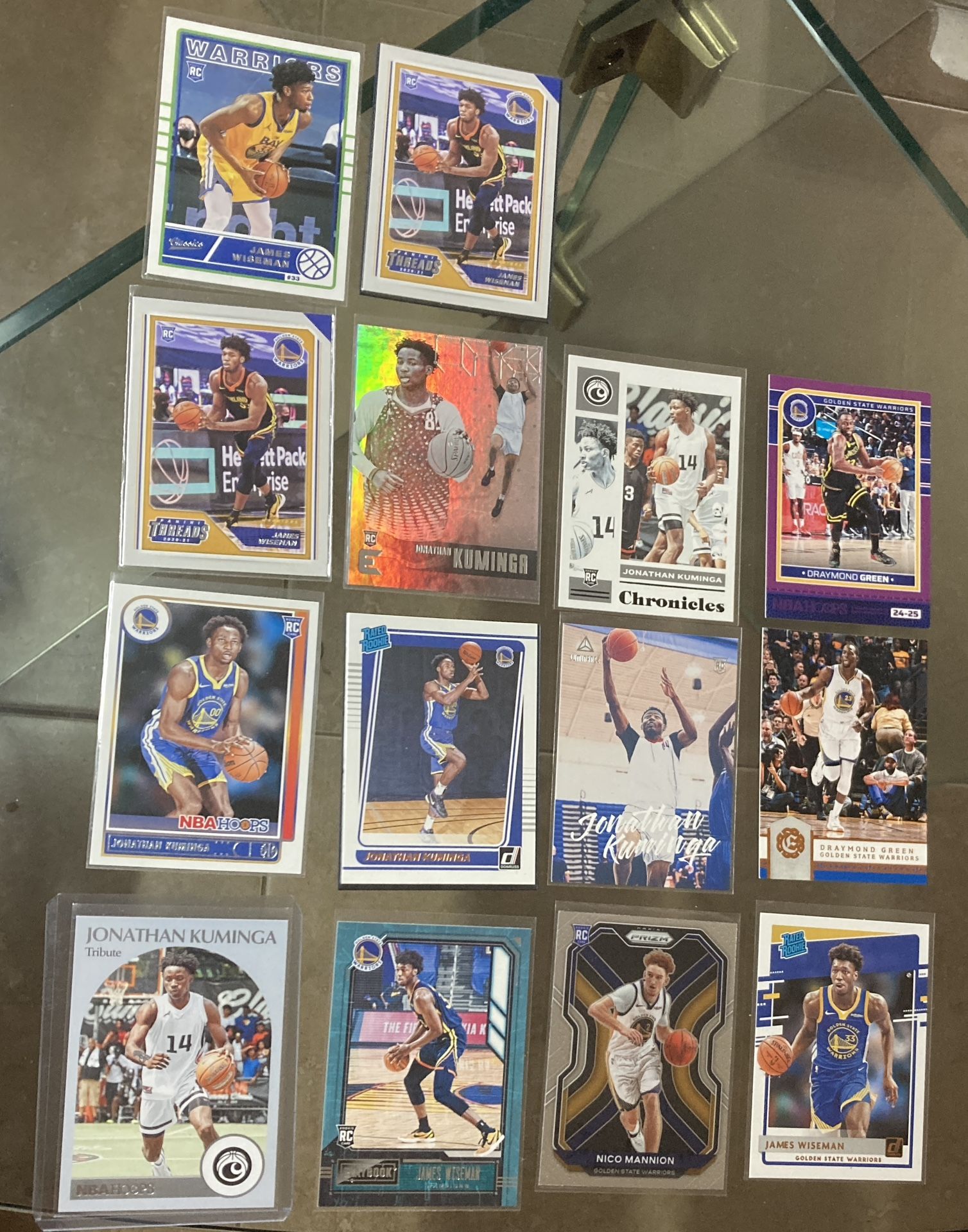 14 card NBA basketball Warriors Jonathan Kuminga James Wiseman etc Etc All cards are In good condition near mint to mint - gem. .