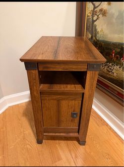 Wood Side table / Nightstand with slide out shelf and cabinet