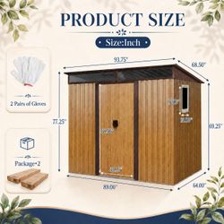 8 ft x 6 ft Outdoor Metal Storage Shed with Window and Transparent plate for Garden, Lawn (Coffee)( W540P185325)