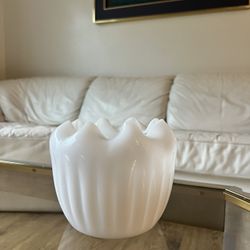 Vase Mid Century Modern Vintage Milk Glass Ribbed Asymmetric White Art