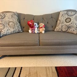 Modern Taupe Sofa & Loveseat w/ 2 Gold Accent Lamps
