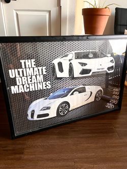 Framed Lambo and Bugatti Wall Art Modern Garage Decor in Great Condition (pick up Lakeline Area)