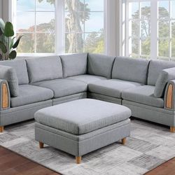 Brand New Light Grey Modular Sectional Sofa w Ottoman 